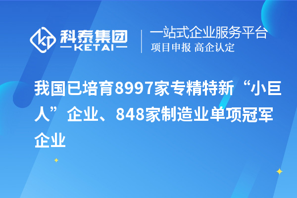 我国已培育8997家专精特新“小巨人”企业、848家制造业单项冠军企业