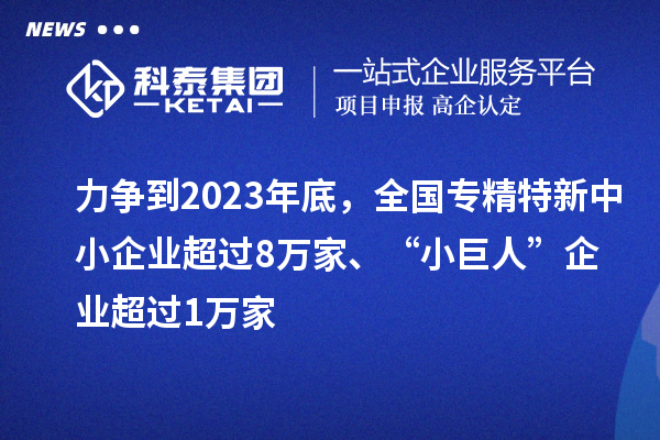 力争到2023年底，全国专精特新中小企业超过8万家、“小巨人”企业超过1万家