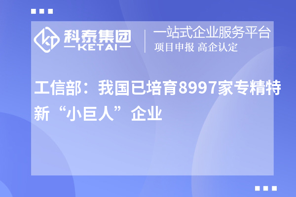 工信部：我国已培育8997家专精特新“小巨人”企业