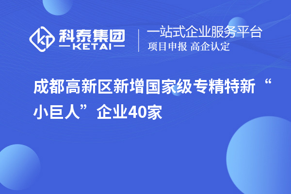 成都高新区新增国家级专精特新“小巨人”企业40家