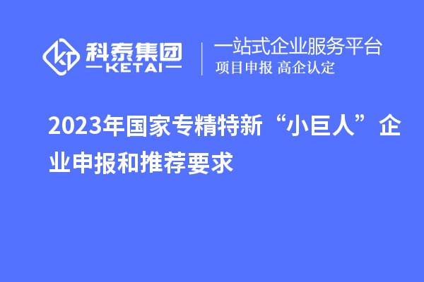 2023年国家专精特新“小巨人”企业申报和推荐要求