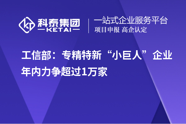 工信部：专精特新“小巨人”企业年内力争超过1万家