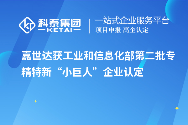 嘉世达获工业和信息化部第二批专精特新“小巨人”企业认定