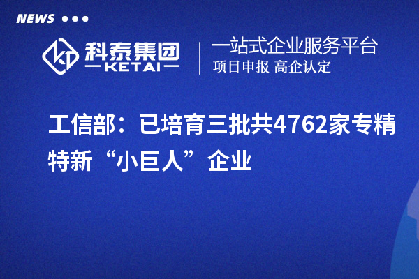 工信部：已培育三批共4762家专精特新“小巨人”企业