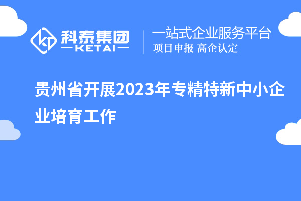 贵州省开展2023年专精特新中小企业培育工作