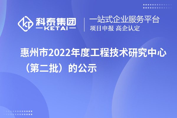 惠州市2022年度工程技术研究中心（第二批）的公示