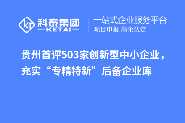 贵州首评503家创新型中小企业，充实“专精特新”后备企业库