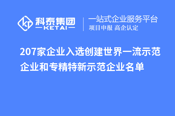 207家企业入选创建世界一流示范企业和专精特新示范企业名单