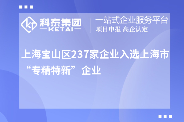 上海宝山区237家企业入选上海市“专精特新”企业