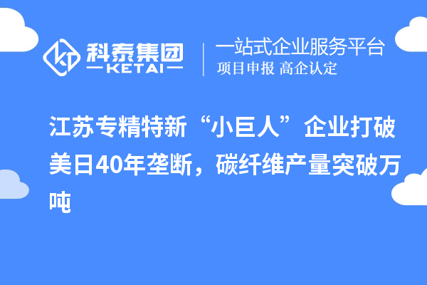 江苏专精特新“小巨人”企业打破美日40年垄断，碳纤维产量突破万吨