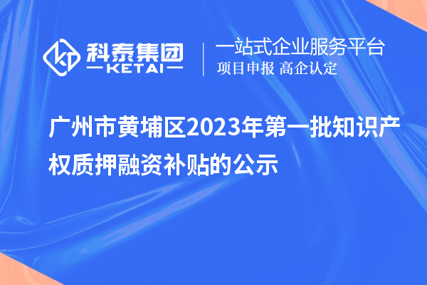 广州市黄埔区2023年第一批知识产权质押融资补贴的公示