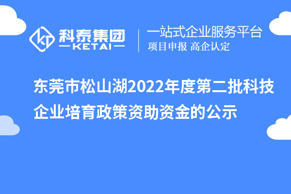 东莞市松山湖2022年度第二批科技企业培育政策资助资金的公示