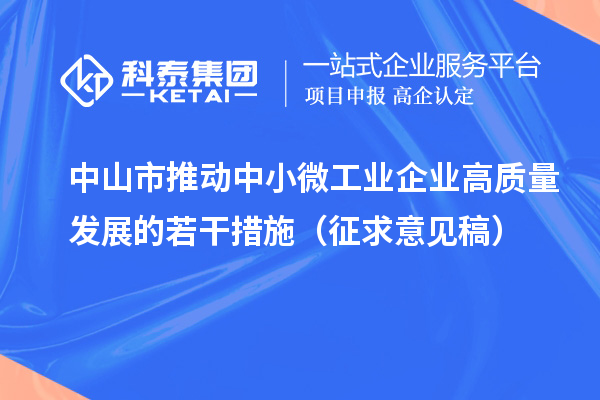 中山市推动中小微工业企业高质量发展的若干措施（征求意见稿）