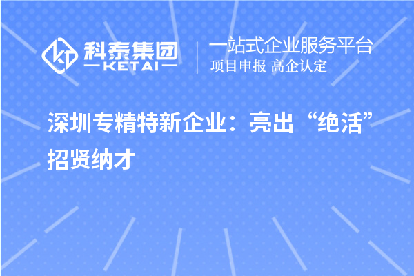 深圳专精特新企业：亮出“绝活” 招贤纳才