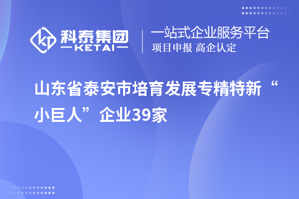 山东省泰安市培育发展专精特新“小巨人”企业39家