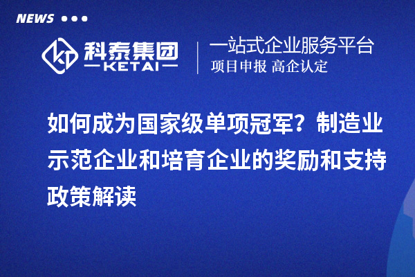 如何成为国家级单项冠军？制造业示范企业和培育企业的奖励和支持政策解读