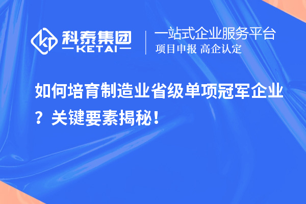 如何培育制造业省级单项冠军企业？关键要素揭秘！