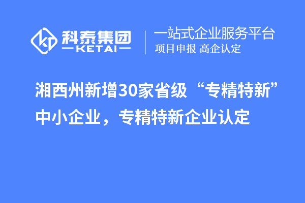 湘西州新增30家省级 “专精特新”中小企业，专精特新企业认定