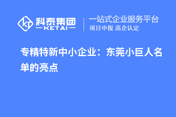 专精特新中小企业：东莞小巨人名单的亮点