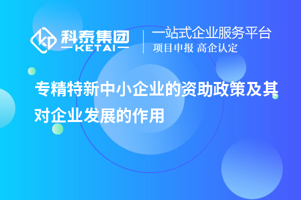 专精特新中小企业的资助政策及其对企业发展的作用