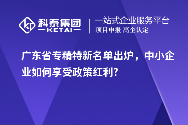 广东省专精特新名单出炉，中小企业如何享受政策红利?