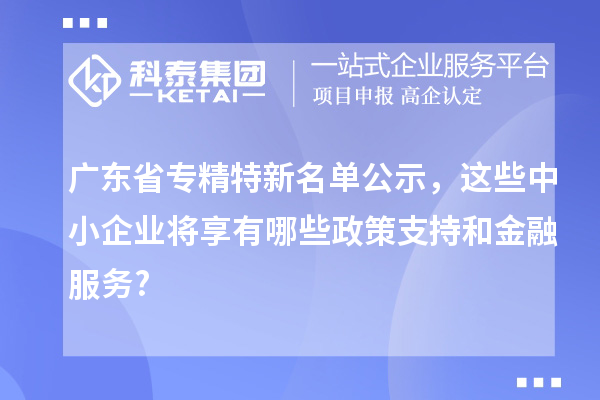 广东省专精特新名单公示，这些中小企业将享有哪些政策支持和金融服务?