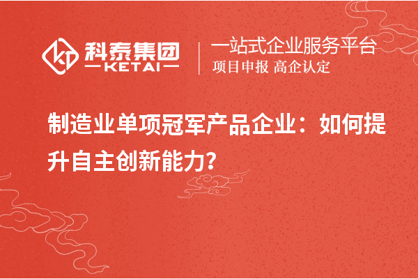 制造业单项冠军产品企业：如何提升自主创新能力？