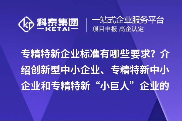 专精特新企业标准有哪些要求？介绍创新型中小企业、专精特新中小企业和专精特新“小巨人”企业的评价和认定标准