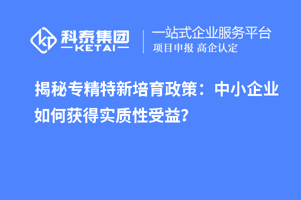 揭秘专精特新培育政策：中小企业如何获得实质性受益？