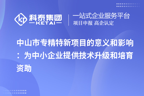 中山市专精特新项目的意义和影响：为中小企业提供技术升级和培育资助