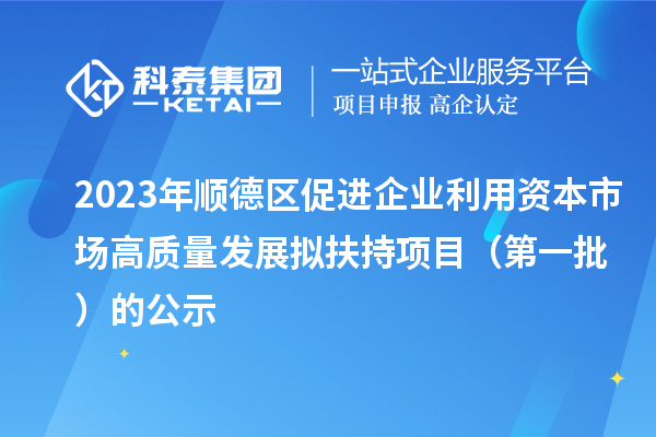 2023年顺德区促进企业利用资本市场高质量发展拟扶持项目（第一批）的公示