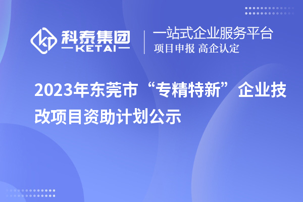 2023年东莞市“专精特新”企业技改项目资助计划公示