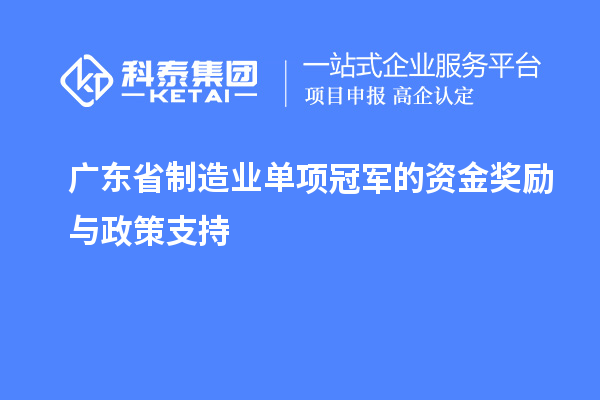 广东省制造业单项冠军的资金奖励与政策支持