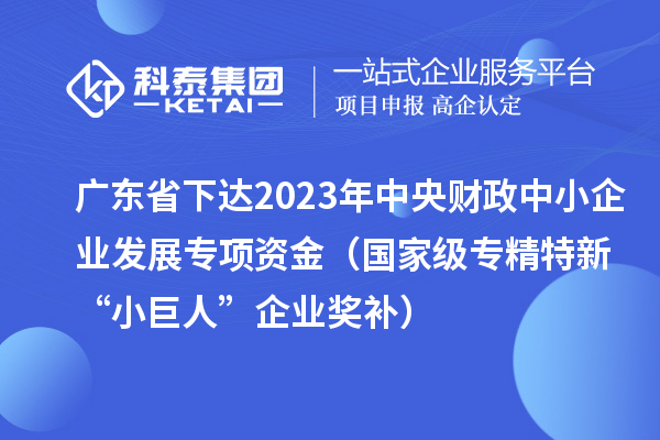 广东省下达2023年中央财政中小企业发展专项资金（国家级专精特新“小巨人”企业奖补）