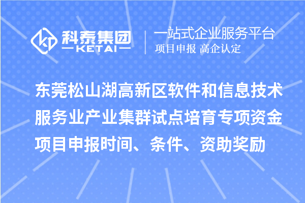 东莞松山湖高新区软件和信息技术服务业产业集群试点培育专项资金项目申报时间、条件、资助奖励