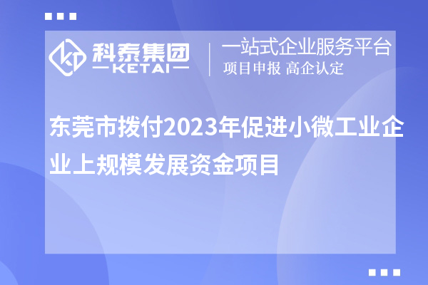 东莞市拨付2023年促进小微工业企业上规模发展资金项目