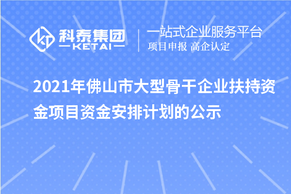 2021年佛山市大型骨干企业扶持资金项目资金安排计划的公示