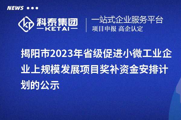 揭阳市2023年省级促进小微工业企业上规模发展项目奖补资金安排计划的公示