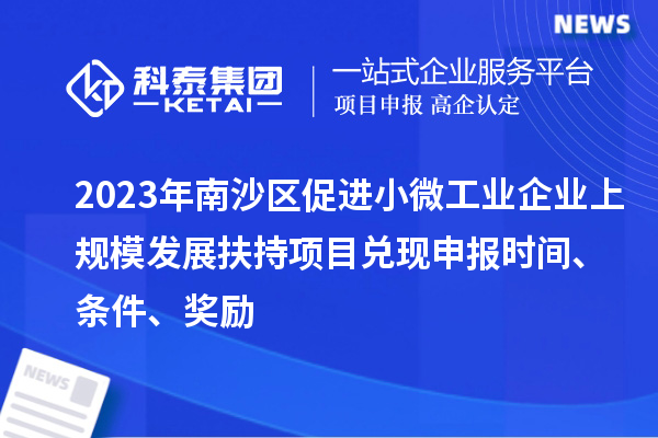 2023年南沙区促进小微工业企业上规模发展扶持项目兑现申报时间、条件、奖励