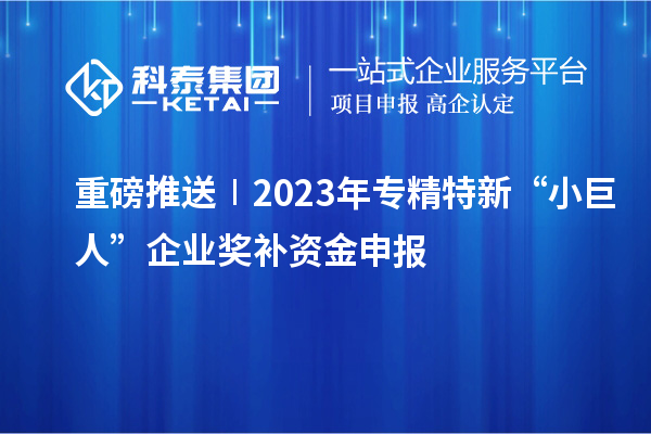 重磅推送∣2023年专精特新“小巨人”企业奖补资金申报