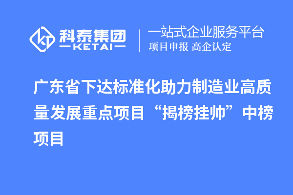 广东省下达标准化助力制造业高质量发展重点项目“揭榜挂帅”中榜项目