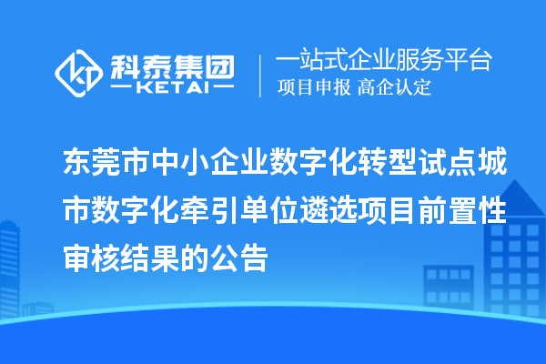 东莞市中小企业数字化转型试点城市数字化牵引单位遴选项目前置性审核结果的公告