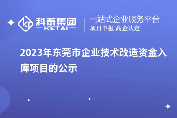 2023年东莞市企业技术改造资金入库项目的公示