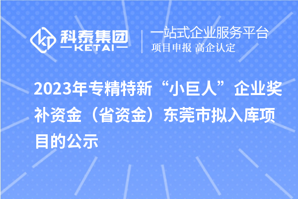 2023年专精特新“小巨人”企业奖补资金（省资金）东莞市拟入库项目的公示