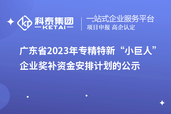 广东省2023年专精特新“小巨人”企业奖补资金安排计划的公示