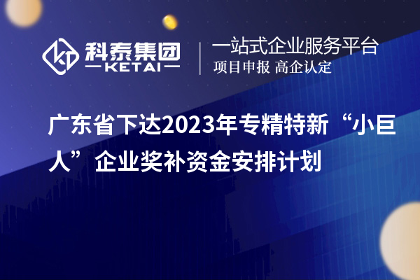 广东省下达2023年专精特新“小巨人”企业奖补资金安排计划