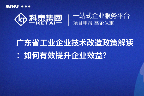 广东省工业企业技术改造政策解读：如何有效提升企业效益？