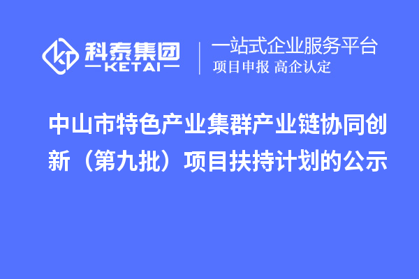 中山市特色产业集群产业链协同创新（第九批）项目扶持计划的公示