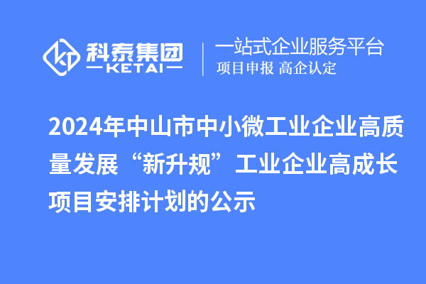 2024年中山市中小微工业企业高质量发展“新升规”工业企业高成长项目安排计划的公示