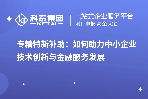 专精特新补助：如何助力中小企业技术创新与金融服务发展